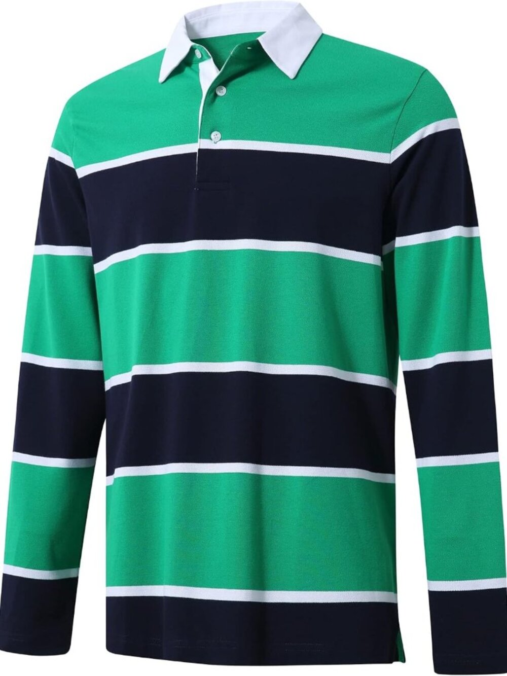 Men's Long Sleeve Striped Dry Fit Casual Golf Polo Shirt - Comfortable Pique